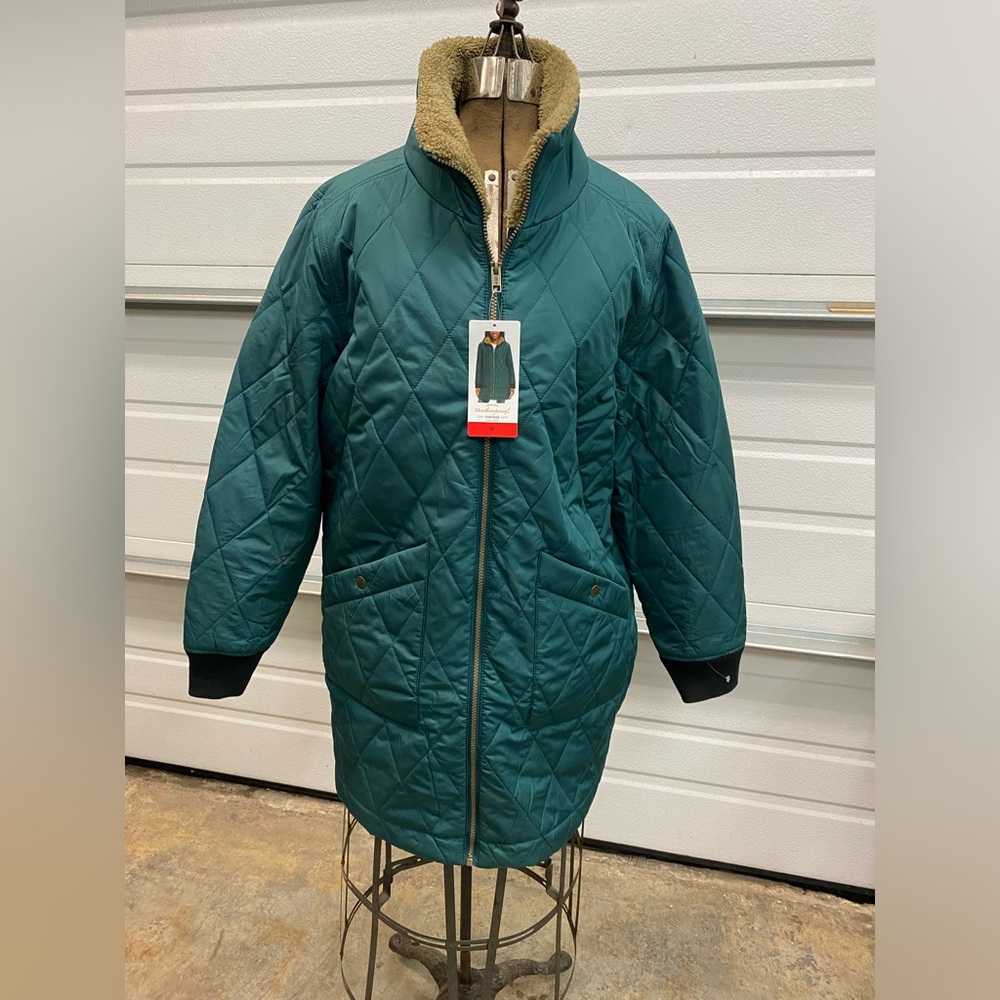 Women’s Weatherproof Vintage Quilted Coat Fleece Lined Medium Green NWT